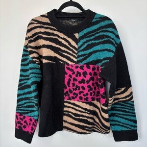 Rails Kylie Patchwork Animal Print Sweater Size M